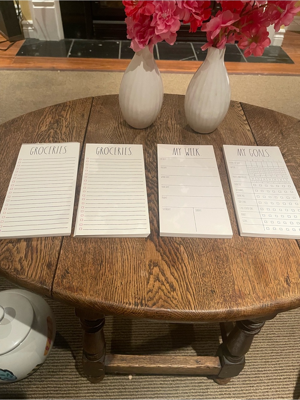Rae Dunn Notepad Set - White Weekly, Goals & Grocery Lists